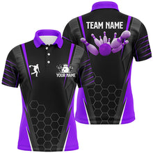 Load image into Gallery viewer, Black Men's Bowling polo Shirt Custom Name mens Bowlers Jersey, team bowling outfits | Purple NQS6132