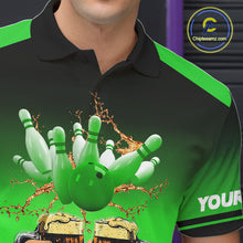 Load image into Gallery viewer, Bowling Beer Black and Green Bowling Polo, 1/4 Quarter zip shirts Custom Mens Team Bowling jerseys NQS10874