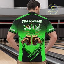 Load image into Gallery viewer, Bowling Beer Black and Green Bowling Polo, 1/4 Quarter zip shirts Custom Mens Team Bowling jerseys NQS10874