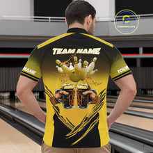 Load image into Gallery viewer, Bowling Beer Black and Yellow Bowling Polo, 1/4 Quarter zip shirts Custom Mens Team Bowling jerseys NQS10875