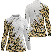 Load image into Gallery viewer, Leopard skin pattern custom white Womens golf polo shirts, team ladies golf tops NQS8051