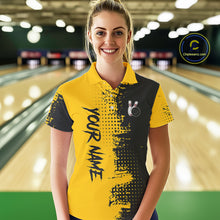 Load image into Gallery viewer, Yellow and Black Bowling Polo, Quarter Zip shirts for Women Custom Bowling Team Jerseys NQS10880