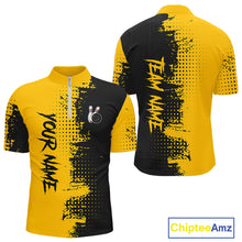 Load image into Gallery viewer, Yellow and Black Bowling Polo, Quarter Zip shirts for Men Custom Bowling Team Jerseys NQS10880