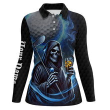 Load image into Gallery viewer, Funny Blue Fire reaper golf skull custom Women golf polo shirts, personalized funny golf gifts NQS8303