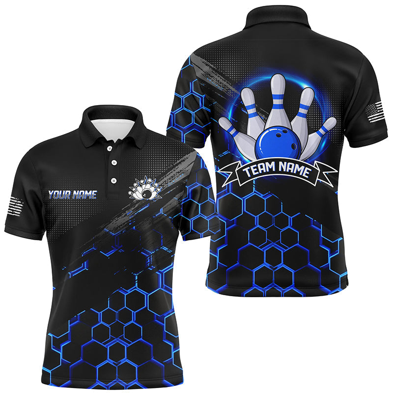Bowling Jerseys For Men Custom Bowling Polo, Quarter-Zip Shirt Team Bowlers, Bowling Apparel | Blue NQS8513
