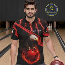 Load image into Gallery viewer, Black and Red Flame Lightning Thunder Eagle Bowling Shirts for Men Custom Bowling Team League Outfit NQS10917