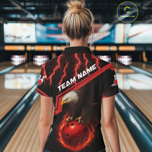 Load image into Gallery viewer, Black & Red Flame Lightning Thunder Eagle Bowling Shirts for Women Custom Bowling Team League Outfit NQS10917
