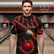 Load image into Gallery viewer, Black and Red Flame Lightning Thunder Eagle Bowling Shirts for Men Custom Bowling Team League Outfit NQS10917
