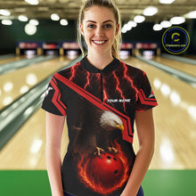 Load image into Gallery viewer, Black & Red Flame Lightning Thunder Eagle Bowling Shirts for Women Custom Bowling Team League Outfit NQS10917