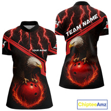 Load image into Gallery viewer, Black & Red Flame Lightning Thunder Eagle Bowling Shirts for Women Custom Bowling Team League Outfit NQS10917