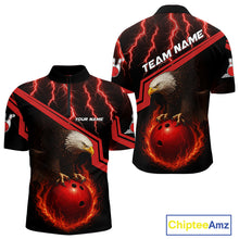 Load image into Gallery viewer, Black and Red Flame Lightning Thunder Eagle Bowling Shirts for Men Custom Bowling Team League Outfit NQS10917