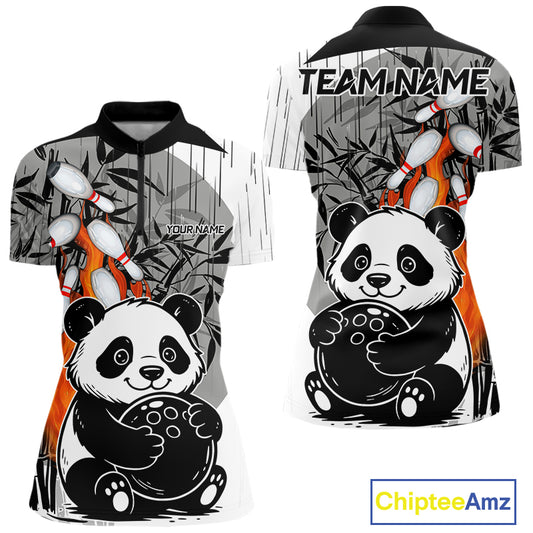 Black and White Panda Bowling Shirts For Women Custom Funny Team Bowling Jerseys, Bowling Uniform NQS11113