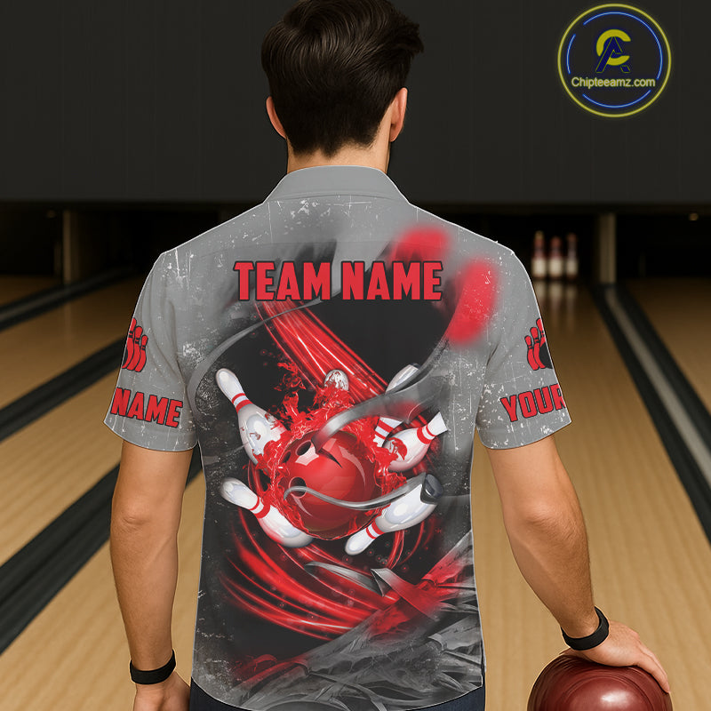 Red Sugar Skull Tattoo Custom Bowling Hawaiian Shirt, Team Bowling button up shirt NQS11528