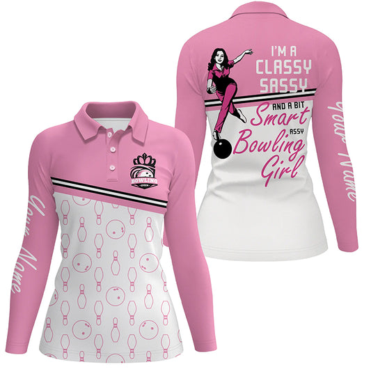 pink personalized bowling shirt for women – custom name design side view