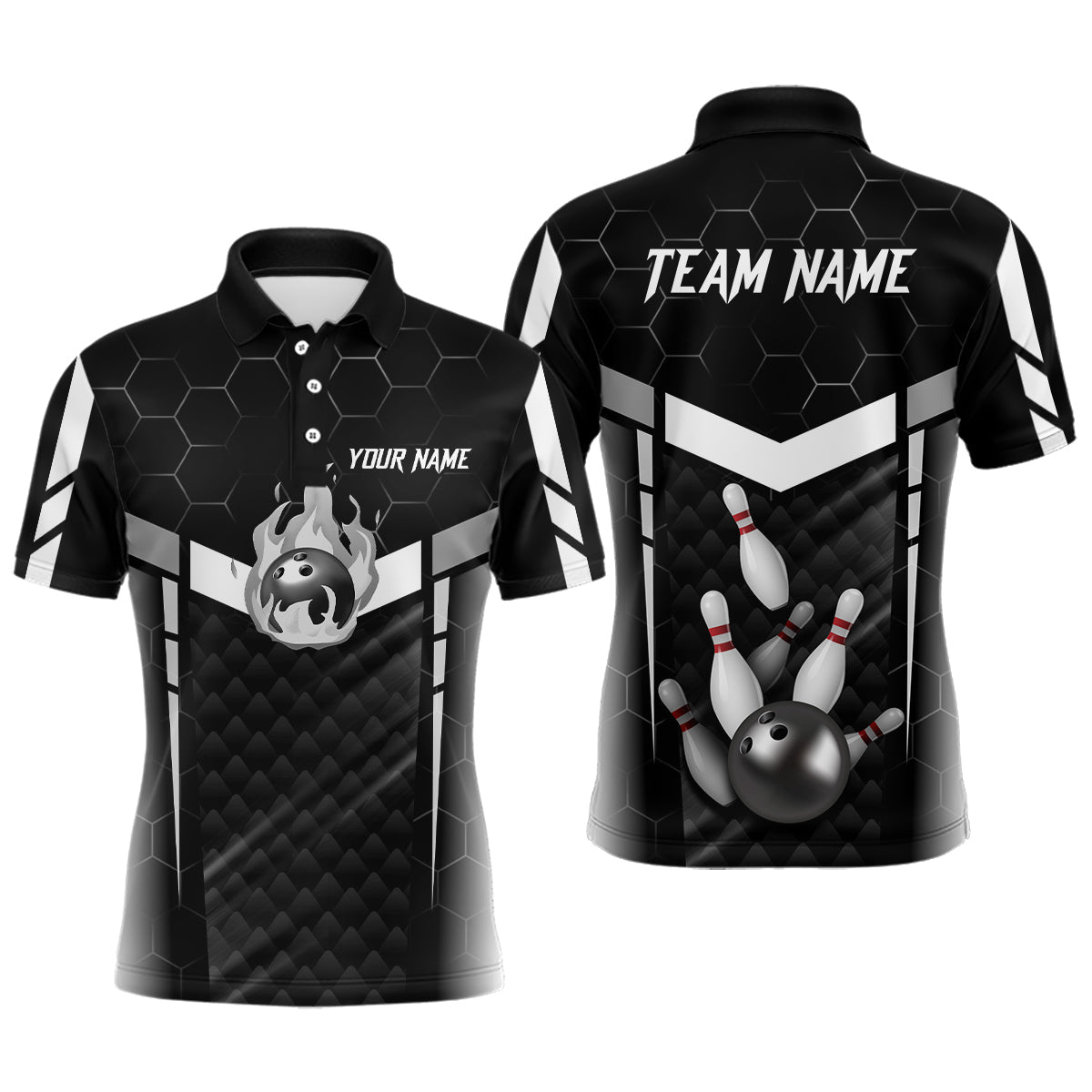 Personalized Bowling Polo, Quarter Zip Shirts For Men Custom Bowling Team Jerseys | Black NQS8479