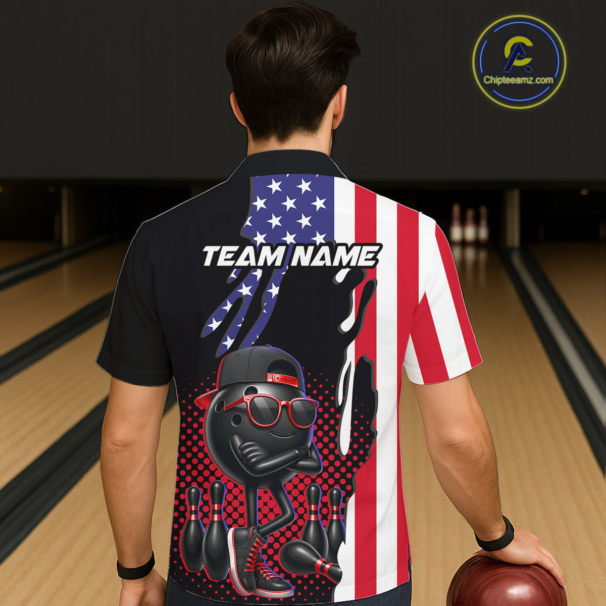 Personalized American flag bowling jersey funny bowling Hawaiian shirts, patriotic bowling outfits NQS11383