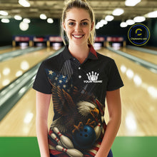 Load image into Gallery viewer, American Flag Eagle Black Bowling Shirts For Women Custom Patriotic Bowling Team Jersey Bowler gifts NQS10606