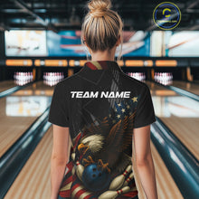 Load image into Gallery viewer, American Flag Eagle Black Bowling Shirts For Women Custom Patriotic Bowling Team Jersey Bowler gifts NQS10606