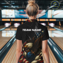 Load image into Gallery viewer, American Flag Eagle Black Bowling Shirts For Women Custom Patriotic Bowling Team Jersey Bowler gifts NQS10606