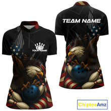 Load image into Gallery viewer, American Flag Eagle Black Bowling Shirts For Women Custom Patriotic Bowling Team Jersey Bowler gifts NQS10606