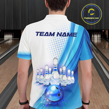 Load image into Gallery viewer, Custom Blue and White Bowling Mens Polo, Quarter Zip Shirts, Bowlers Outfit NQS10607