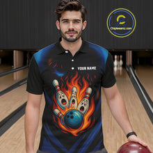 Load image into Gallery viewer, Blue and Black Flame Bowling shirts for Men custom funny bowling ball and pins team bowler jerseys NQS10260