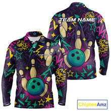Load image into Gallery viewer, Custom purple graffiti pattern funny Bowling shirts for Men, bowling team league jerseys with Name NQS10270