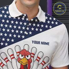 Load image into Gallery viewer, American Flag Funny Turkey Bowling Polo, 1/4 Zip shirts for Men custom patriotic bowling team jersey NQS10272
