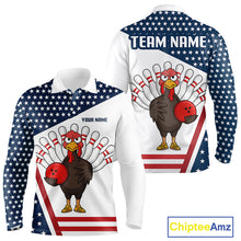 Load image into Gallery viewer, American Flag Funny Turkey Bowling Polo, 1/4 Zip shirts for Men custom patriotic bowling team jersey NQS10272