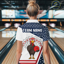 Load image into Gallery viewer, American Flag Funny Turkey Bowling Polo, 1/4 Zip shirt for Women custom patriotic bowling team jersey NQS10272