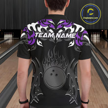 Load image into Gallery viewer, Black and Purple Flame Bowling Polo, Quarter Zip shirt for men Custom Team bowling jersey bowler gift NQS10535