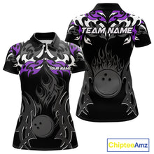Load image into Gallery viewer, Black and Purple Flame Bowling Polo, 1/4 Zip shirt for Women Custom Team bowling jersey bowler gift NQS10535