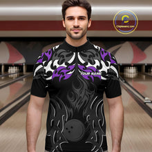Load image into Gallery viewer, Black and Purple Flame Bowling Polo, Quarter Zip shirt for men Custom Team bowling jersey bowler gift NQS10535
