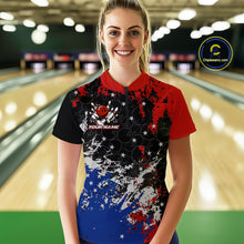 Load image into Gallery viewer, Red, White and Blue Camo Bowling Polo, Quarter Zip shirts for Women Custom Patriotic Gift For Bowlers NQS10589