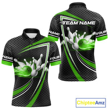 Load image into Gallery viewer, Black and Green Flame Bowling Shirts For Men Custom Team Bowling Jersey, Gift For Bowlers NQS10858