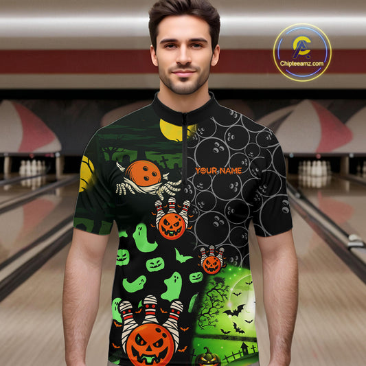 Custom Funny Halloween Team Bowling Shirts For Men, Personalized Halloween Bowling Gifts NQS10833