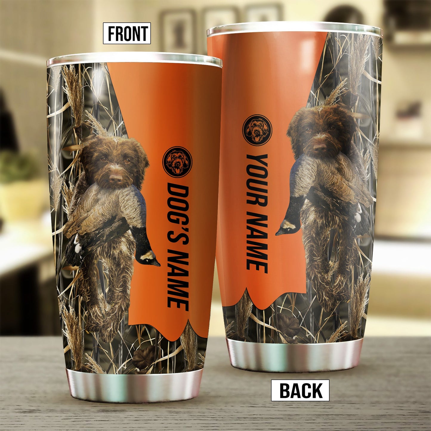 Wirehaired Pointing Griffon Birds & Deer shed Hunting Dog Custom name Stainless Steel Tumbler Cup FSD4288