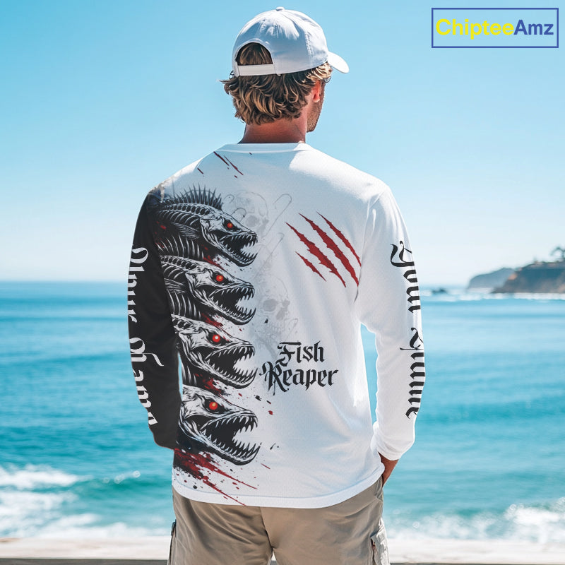 Personalized Fishing Fish Skeleton Fishing Shirts Jerseys, Fish Reaper Skull Fishing Shirts NHT516