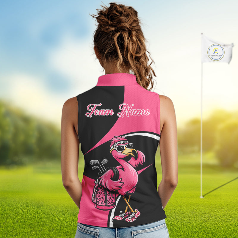 Funny Pink Flamingo Golf Sleeveless Polo Shirt For Womens, Custom Flamingo Golf Shirt For Team NHT543