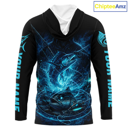 Personalized Marlin Fishing Shirt Long Sleeve For Men, Marlin Action Angler Shirt NHT436