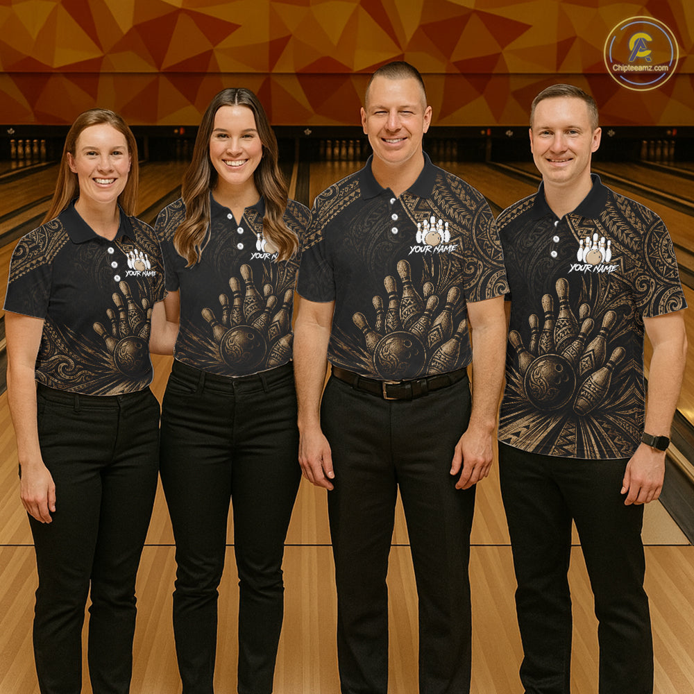 Custom Bowling League Shirt, Personalized Bowling Team Polo, Polynesian Tribal Bowling For Men|Brown NHT1232