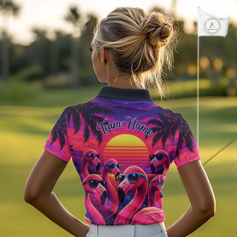 Custom Neon Flamingo Paradise Womens Golf Shirt Polo, Cool Flamingo Golf Team Outfits NHT548