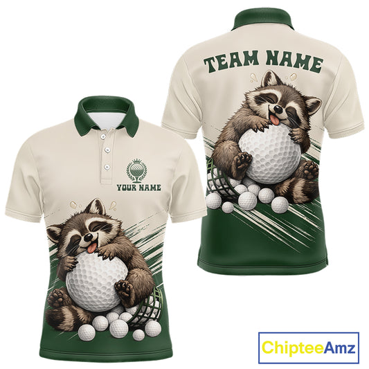 Custom Green Raccoon Golf Jersey For Mens, Custom Name Funny Golf Top For Team NHT935