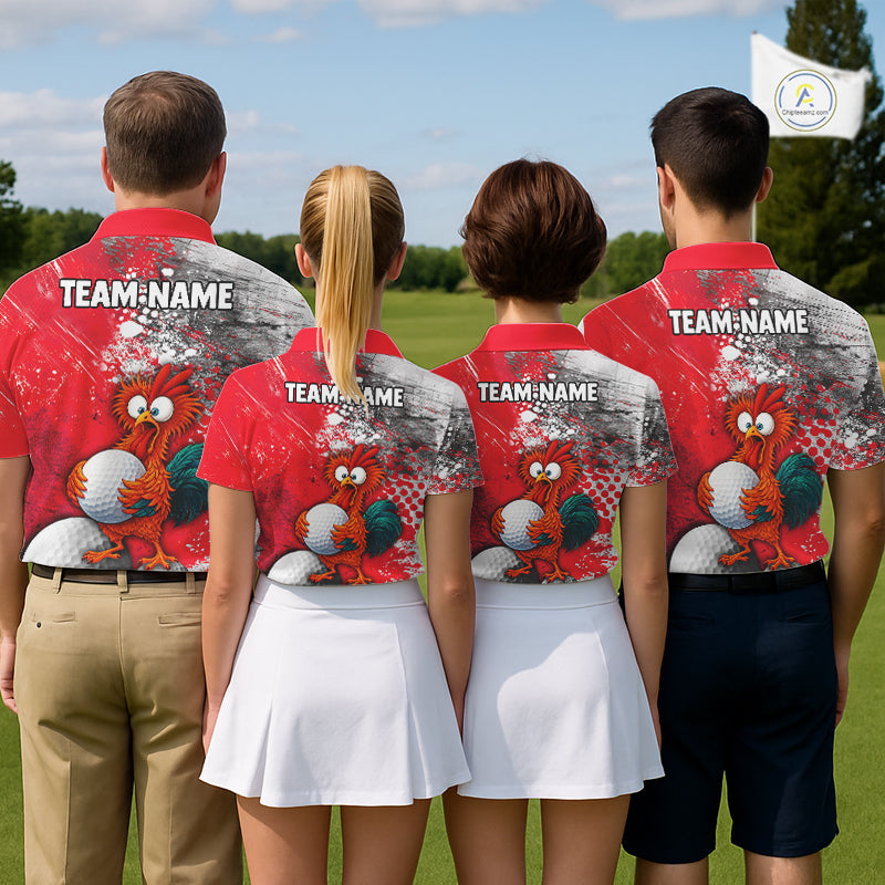 Personalized Funny Chicken Golf Polo Shirt Custom Team Name Golf Gift For Men Red NHT1255