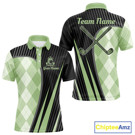 Mens Golf Polo Shirt Green Black Argyle Plaid Golf Pattern Custom, Mens Shirt Golf Tops NHT667