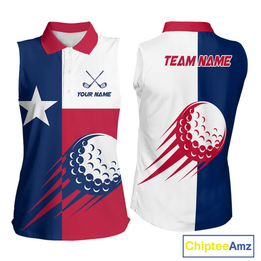 Personalized Texas Flag Patriotic Golf White Sleeveless Womens Golf Polo Shirts Custom Golf Gift For Ladies NHT736