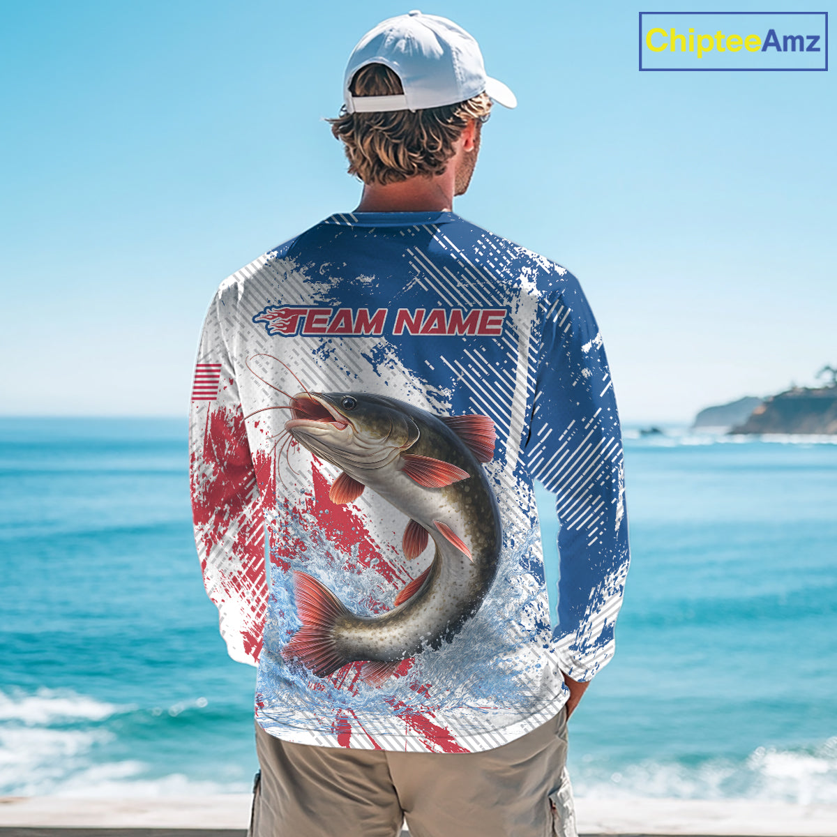 Custom Patriotic American Flag Catfish Fishing Shirts Long Sleeve, Fishing Tournament Jerseys NHT552
