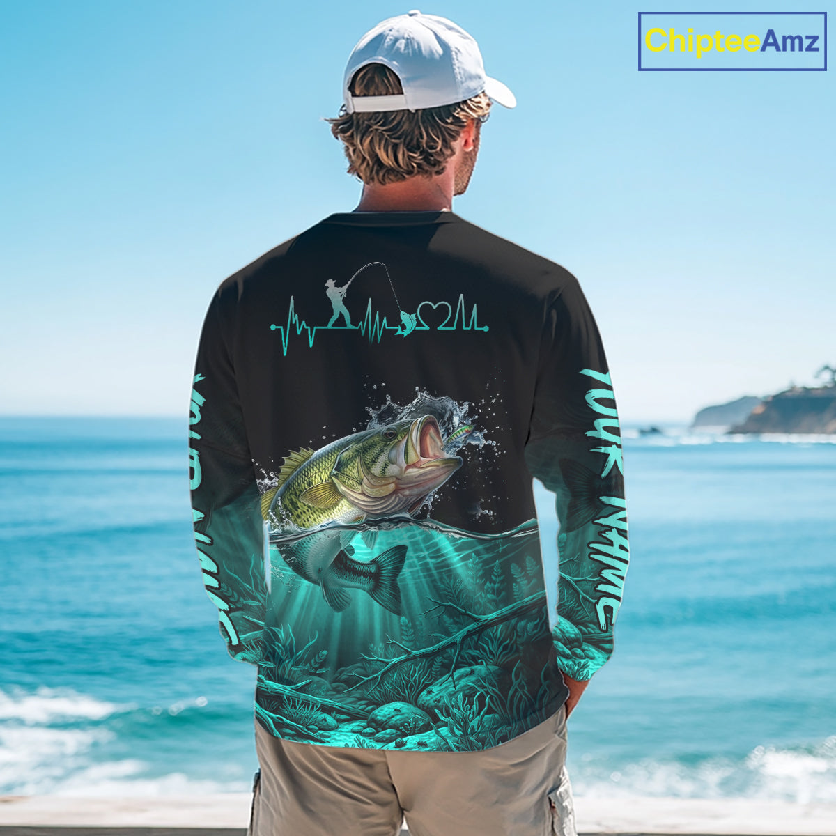 Largemouth Bass Fishing Shirt Long Sleeve For Tournament – Angler Gift For Men Dad| Turquoise NHT850