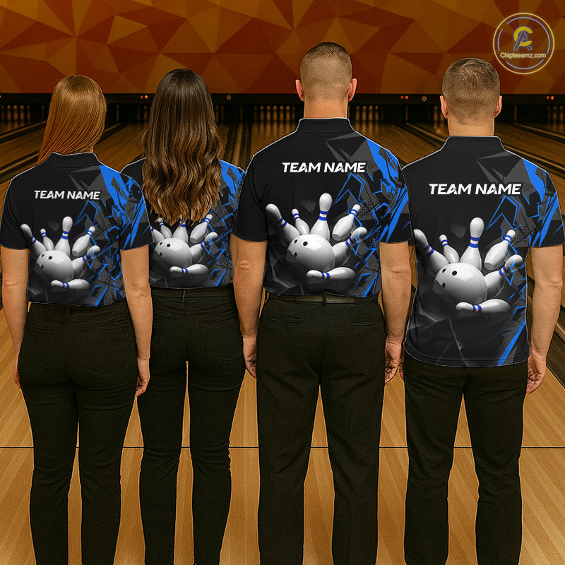 Custom Bowling Team Women Polo Shirt Quarter Zip 1/4 Personalized Name Performance Bowling Jersey|Blue NHT1331