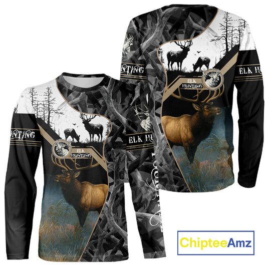 Custom 3D Elk Hunting Shirt With Black Camo Pattern And Full All-Over Elk Print For Hunters NHT78